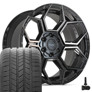 20" 4PLAY Wheels fit GM-Ford-Lincoln-Nissan-Toyota - 4PS26 Gloss Black Brushed with Tinted Clear 20x9, Goodyear Tires &amp; TPMS Set