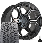 20" 4PLAY Wheels fit GM-Ford-Lincoln-Nissan-Toyota - 4PS26 Gloss Black Brushed with Tinted Clear 20x9, Sailun Tires &amp; TPMS Set
