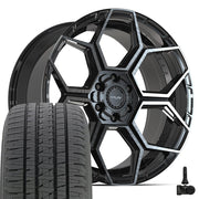 22" 4PLAY Wheels fit GM-Ford-Lincoln-Nissan-Toyota - 4PS26 Gloss Black Brushed with Tinted Clear 22x10, Bridgestone Tires &amp; TPMS Set