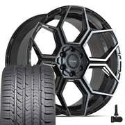 22" 4PLAY Wheels fit GM-Ford-Lincoln-Nissan-Toyota - 4PS26 Gloss Black Brushed with Tinted Clear 22x10, Goodyear Tires &amp; TPMS Set