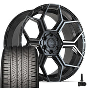 22" 4PLAY Wheels fit GM-Ford-Lincoln-Nissan-Toyota - 4PS26 Gloss Black Brushed with Tinted Clear 22x10, Goodyear Tires &amp; TPMS Set