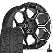 22" 4PLAY Wheels fit GM-Ford-Lincoln-Nissan-Toyota - 4PS26 Gloss Black Brushed with Tinted Clear 22x10, Ironman Tires &amp; TPMS Set