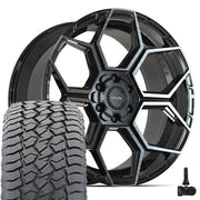 22" 4PLAY Wheels fit GM-Ford-Lincoln-Nissan-Toyota - 4PS26 Gloss Black Brushed with Tinted Clear 22x10, Sailun Tires &amp; TPMS Set