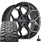Set(4) 22x10 4PS26 Gloss Black Brushed with Tinted Clear - 6x135 &amp; 6x139.7 +24ET with 33x12.50r22 TBB TS-57 RT Tires &amp; TPMS