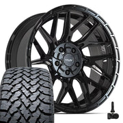 Set(5) 20x9 4PS28 Gloss Black Brushed with Tinted Clear - 5x127 &amp; 5x139.7 -6ET with 275/55r20 TBB TS-37 AT Tires &amp; TPMS
