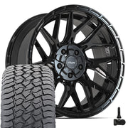 20" 4PLAY Wheels fit Ram-Dodge-Jeep-GM-Ford - 4PS28 Gloss Black Brushed with Tinted Clear 20x9, Sailun Tires &amp; TPMS Set