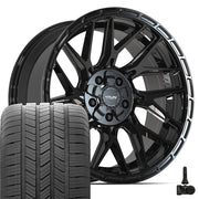 20" 4PLAY Wheels fit Ram-Dodge-Jeep-GM-Ford - 4PS28 Gloss Black Brushed with Tinted Clear 20x9, Goodyear Tires &amp; TPMS Set