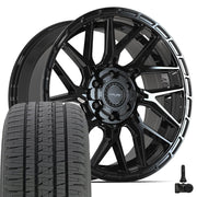 20" 4PLAY Wheels fit GM-Ford-Lincoln-Nissan-Toyota - 4PS28 Gloss Black Brushed with Tinted Clear 20x9, Bridgestone Tires &amp; TPMS Set