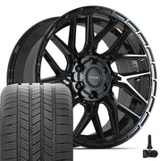 20" 4PLAY Wheels fit GM-Ford-Lincoln-Nissan-Toyota - 4PS28 Gloss Black Brushed with Tinted Clear 20x9, Goodyear Tires &amp; TPMS Set