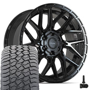20" 4PLAY Wheels fit GM-Ford-Lincoln-Nissan-Toyota - 4PS28 Gloss Black Brushed with Tinted Clear 20x9, Sailun Tires &amp; TPMS Set
