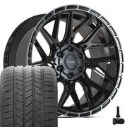 20" 4PLAY Wheels fit GM-Ford-Lincoln-Nissan-Toyota - 4PS28 Gloss Black Brushed with Tinted Clear 20x9, Goodyear Tires &amp; TPMS Set