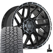 20" 4PLAY Wheels fit GM-Ford-Lincoln-Nissan-Toyota - 4PS28 Gloss Black Brushed with Tinted Clear 20x9, Sailun Tires &amp; TPMS Set