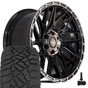 4PLAY 4PS28 22x10 6x135 + 6x139.7 Gloss Black Brushed with Tinted Clear Wheels 285-45-22 Sailun TerraMax RT Tires TPMS SET
