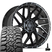 Set(4) 22x10 4PS28 Gloss Black Brushed with Tinted Clear - 6x135 &amp; 6x139.7 +24ET with 33x12.50r22 TBB TS-57 RT Tires &amp; TPMS