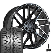 Set(4) 24x10 4PS28 Gloss Black Brushed with Tinted Clear - 6x135 &amp; 6x139.7 +24ET with 295/35r24 Sailun Atrezzo SVR LX+ Tires &amp; TPMS