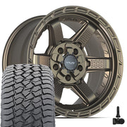 17" 4PLAY Wheels fit Ram-Dodge-Jeep-GM-Ford - 4PS63 Satin Bronze 17x9, Sailun Tires &amp; TPMS Set