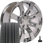 20" Replica Wheels fit Cadillac Escalade - CA82 Chrome 20x8.5, Bridgestone Tires &amp; TPMS Set