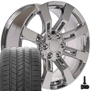 20" Replica Wheels fit Cadillac Escalade - CA82 Chrome 20x8.5, Goodyear Tires &amp; TPMS Set