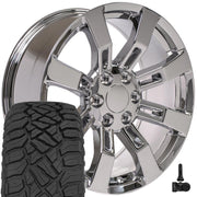Set(4) 20x8.5 CA82 Chrome - 6x139.7 +31ET with 275/55r20 Sailun TerraMax RT Tires &amp; TPMS