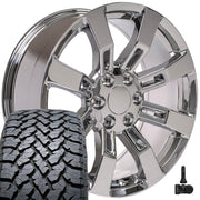 Set(4) 20x8.5 CA82 Chrome - 6x139.7 +31ET with 275/55r20 TBB TS-37 AT Tires &amp; TPMS