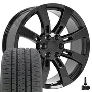 Set(4) 22x9 CA82 Gloss Black - 6x139.7 +31ET with 285/45r22 Bridgestone Dueler Alenza HL Tires &amp; TPMS