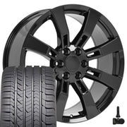 Set(4) 22x9 CA82 Gloss Black - 6x139.7 +31ET with 285/45r22 Goodyear Eagle Sport Tires &amp; TPMS