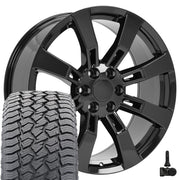 Set(4) 22x9 CA82 Gloss Black - 6x139.7 +31ET with 285/45r22 Sailun TerraMax AT2 Tires &amp; TPMS