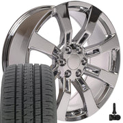 22" Replica Wheels fit Cadillac Escalade - CA82 Chrome 22x9, Bridgestone Tires &amp; TPMS Set
