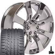 22" Replica Wheels fit Cadillac Escalade - CA82 Chrome 22x9, Goodyear Tires &amp; TPMS Set