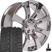 22" Replica Wheels fit Cadillac Escalade - CA82 Chrome 22x9, Ironman Tires &amp; TPMS Set
