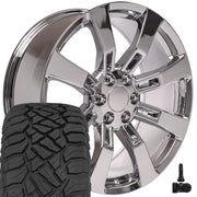 OE Wheels CA82 22x9 6x139.7 Chrome Wheels 285-45-22 Sailun TerraMax RT Tires TPMS SET