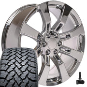 Set(4) 22x9 CA82 Chrome - 6x139.7 +31ET with 285/45r22 TBB TS-37 AT Tires &amp; TPMS