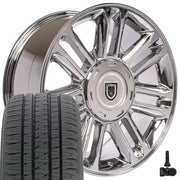 22" Replica Wheels fit Cadillac Escalade - CA83 Chrome 22x9, Bridgestone Tires &amp; TPMS Set