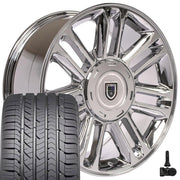 22" Replica Wheels fit Cadillac Escalade - CA83 Chrome 22x9, Goodyear Tires &amp; TPMS Set