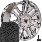 OE Wheels CA83 22x9 6x139.7 Chrome Wheels 285-45-22 Sailun TerraMax RT Tires TPMS SET