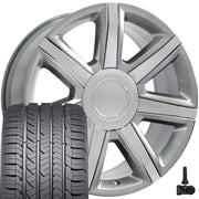 Set(4) 22x9 CA87 Gloss Hyper Silver with Chrome Insert - 6x139.7 +31ET with 285/45r22 Goodyear Eagle Sport Tires &amp; TPMS