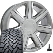 Set(4) 22x9 CA87 Gloss Hyper Silver with Chrome Insert - 6x139.7 +31ET with 285/45r22 TBB TS-37 AT Tires &amp; TPMS
