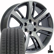 22" Replica Wheels fit Cadillac Escalade - CA88 Gloss Gunmetal Machined 22x9, Bridgestone Tires &amp; TPMS Set