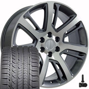 22" Replica Wheels fit Cadillac Escalade - CA88 Gloss Gunmetal Machined 22x9, Goodyear Tires &amp; TPMS Set