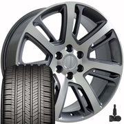 Set(4) 22x9 CA88 Gloss Gunmetal Machined - 6x139.7 +31ET with 285/45r22 Goodyear Eagle Touring Tires &amp; TPMS