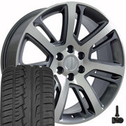 22" Replica Wheels fit Cadillac Escalade - CA88 Gloss Gunmetal Machined 22x9, Ironman Tires &amp; TPMS Set