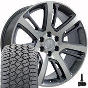 22" Replica Wheels fit Cadillac Escalade - CA88 Gloss Gunmetal Machined 22x9, Sailun Tires &amp; TPMS Set