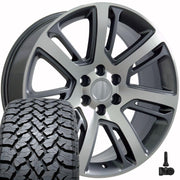 Set(4) 22x9 CA88 Gloss Gunmetal Machined - 6x139.7 +31ET with 285/45r22 TBB TS-37 AT Tires &amp; TPMS