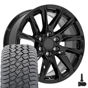 20" Replica Wheels fit Cadillac Escalade - CA90 Gloss Black 20x9, Sailun Tires &amp; TPMS Set