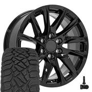 Set(4) 20x9 CA90 Gloss Black - 6x139.7 +28ET with 275/55r20 Sailun TerraMax RT Tires &amp; TPMS