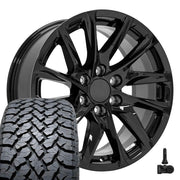 Set(4) 20x9 CA90 Gloss Black - 6x139.7 +28ET with 275/55r20 TBB TS-37 AT Tires &amp; TPMS