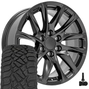 Set(4) 20x9 CA90 Satin Black - 6x139.7 +28ET with 275/55r20 Sailun TerraMax RT Tires &amp; TPMS