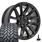 Set(4) 20x9 CA90 Satin Black - 6x139.7 +28ET with 275/55r20 TBB TS-37 AT Tires &amp; TPMS