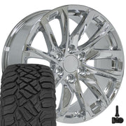 Set(4) 20x9 CA90 Chrome - 6x139.7 +28ET with 275/55r20 Sailun TerraMax RT Tires &amp; TPMS