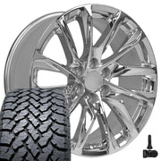 Set(4) 20x9 CA90 Chrome - 6x139.7 +28ET with 275/55r20 TBB TS-37 AT Tires &amp; TPMS